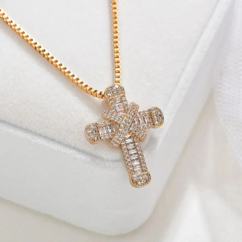 14k gold over sterling diamond cross necklace - Picture 4 of 4